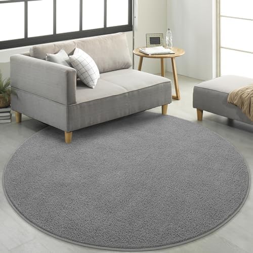 FlyDOIT Round Area Rugs for Bedroom Living Room, 6x6 Grey Super Soft Comfy Thickened Memory-Foam Indoor Circle Carpets, Modern Aesthetic Minimalist Carpet for Boys Girls Adults Nursery Home Décor - Image 4