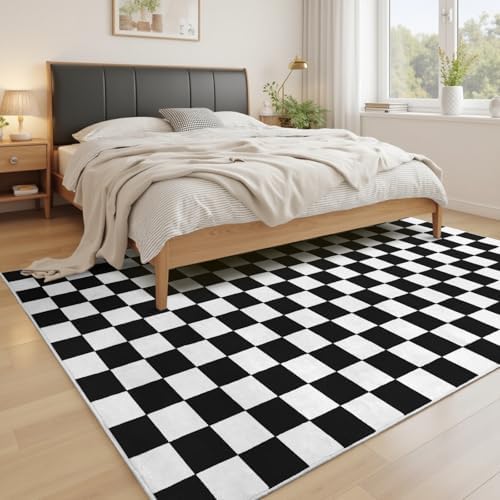 Terrug Black and White Checkered Rug for Bedroom, 4x6 Washable Area Rugs - Image 3