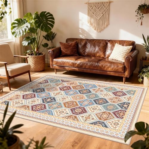 6x9 Area Rugs for Living Room, Soft Non-Slip Vintage Boho Moroccan, Low-Pile Printed Washable Rug Carpet for Living Room, Bedroom, Dining Room, Playroom-Multi - Image 3