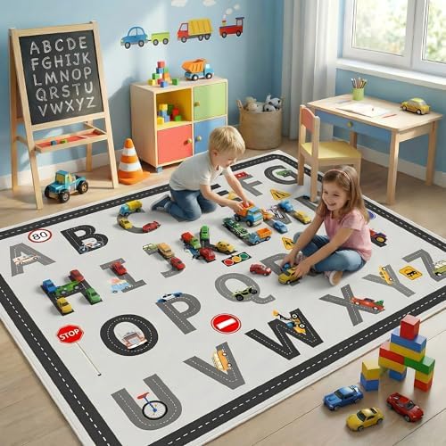 5x7 Ft ABC Alphabet Educational Area Rug for Children Girls Boys Leaning, Car Road Rug for Kids Room, Playroom, Classroom, Bedroom, Non-Slip & Soft Faux Wool Kids Carpet-Washable - Image 7