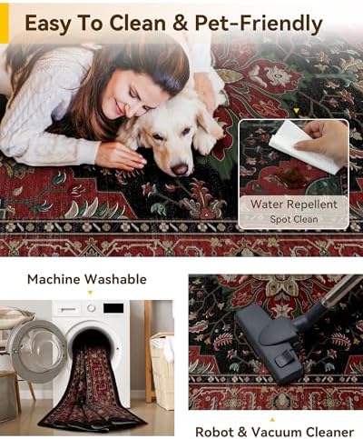 RELEANY Washable Area Rug, 7'x10', Red/Black - Image 5