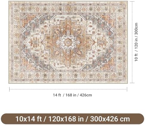 befbee 10x14 Area Rugs for Living Room, Washable Vintage Non Slip Rug - Image 2
