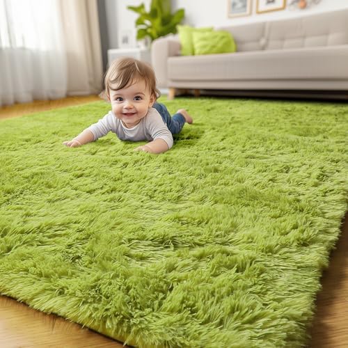 Amdrebio Grass Green Furry Small Area Rug 3x5 for Bedroom Classroom Nursery by Amdrebio