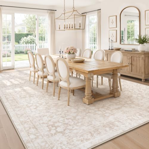 8x10 Area Rugs for Living Room: Boho Vintage Washable Rug Non-Slip Soft Stain Repellent Area Rugs Indoor Low-Pile Large Carpet for Bedroom Office Dining Room Playroom Farmhouse (Beige, 8'x10') - Image 3