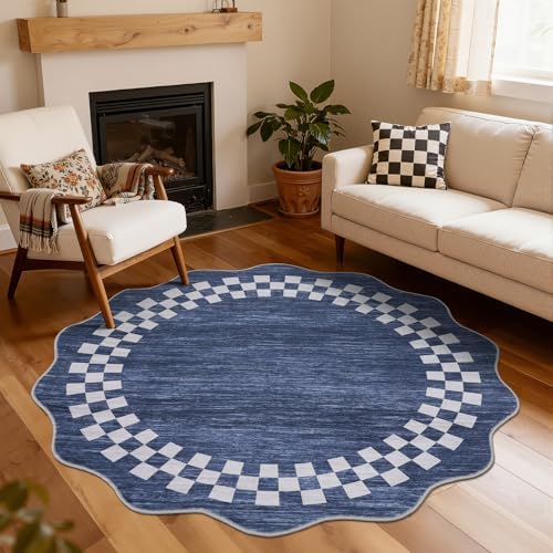 GarveeHome 6ft Washable Round Rug for Entryway Checkered Bedroom Circle Rug by GarveeHome