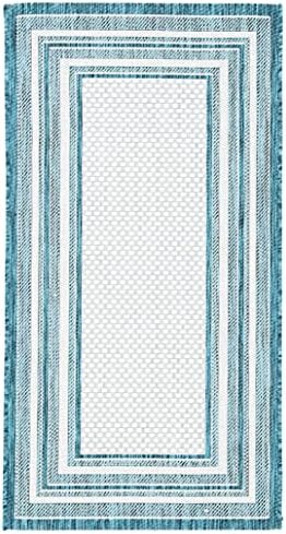 SAFAVIEH Washable Rug Outdoor Courtyard Collection - 2'7" x 5', Ivory & Teal, Non-Shedding & Easy Cleaning, Ideal for Patio, Backyard, Mudroom (CY8475-53512) - Image 2