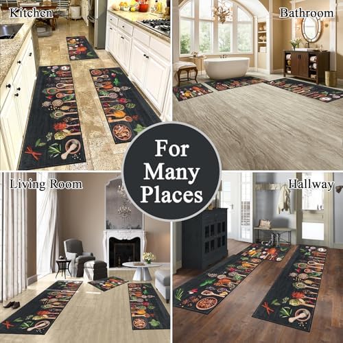 Vaukki Boho Kitchen Rug Sets of 3,Spice Black Washable Kitchen Floor Mat - Image 3
