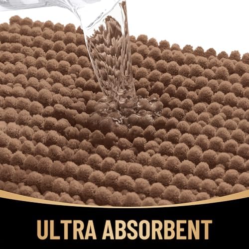 OLANLY Thick Chenille Bathroom Runner Rugs 59x24, Absorbent Bath Mat, Mocha - Image 3
