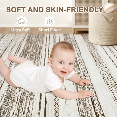 Tortania Area Rug Living Room Rugs - 12x18 Washable Large Soft Neutral Boho Moroccan Bohemian Farmhouse Rug Indoor Floor Carpet for Bedroom Under Dining Table Home Office Decor - Cream Brown - Image 4