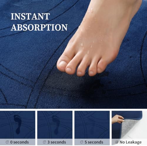 YIHOUSE 2 Piece Memory Foam Bathroom Rug Set, Cushioned Bath Mat, Dark Blue - Image 4