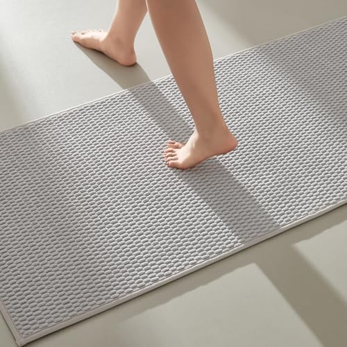 TYUU Bathroom Runner Rugs, Long Bath Mat Runner Washable Thin Quick Dry Low Pile Bathroom Runner Rugs Non Slip, Light Grey 24"x70" by TYUU