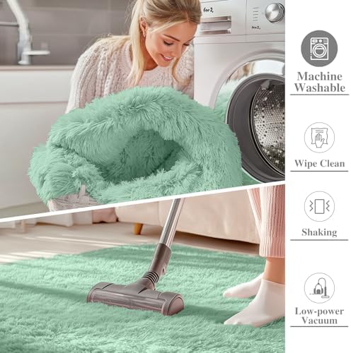 OLANLY 2x8 Machine Washable Runner Rugs for Hallway, Soft Fluffy Shaggy Bedside Rugs for Bedroom, Living Room, Indoor Floor Carpet for Kids Girls Boys, Nursery Rooms, Home Decor Aesthetic, Mint Green - Image 2