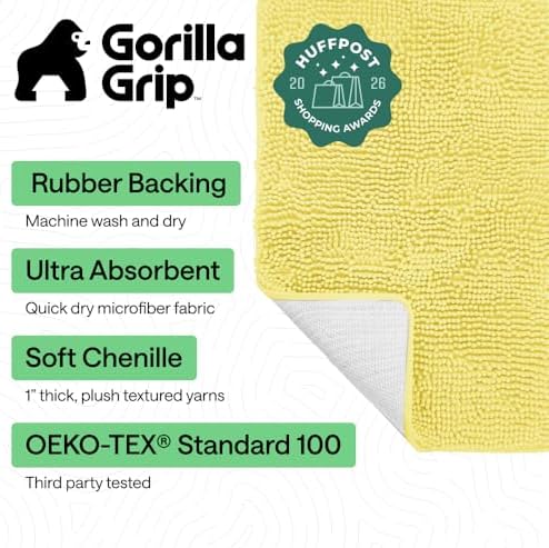 GORILLA GRIP Bath Rug Mat for Bathroom, Absorbent Chenille, 60x24 Yellow - Image 2