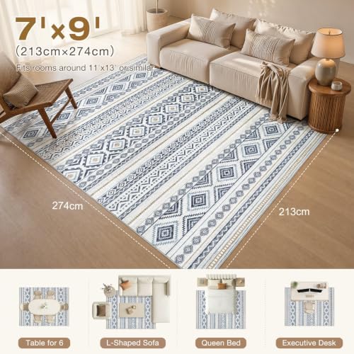 cotiled Boho 7x9 Area Rug for Living Room: Large Moroccan Washable Rug - Image 2