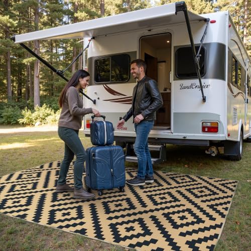 GENIMO Outdoor Rug, Waterproof Plastic Rugs for Patio, 6'x9' Black Sand - Image 3