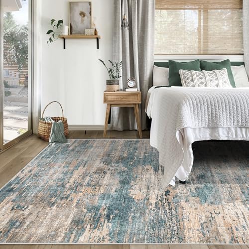 XLUEZ 5x7 Area Rugs for Living Room, Washable Modern Abstract Large Area Rug Neutral Soft Non Slip Kids Rug Stain Resistant Indoor Carpet for Bedroom Nursery Dining Room Playroom(GreenBrown, 5'x7') - Image 4