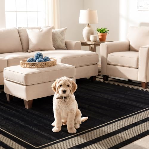 Rugshop Striped Border Machine Washable Non-Slip Area Rug, 5'x7' Black - Image 6