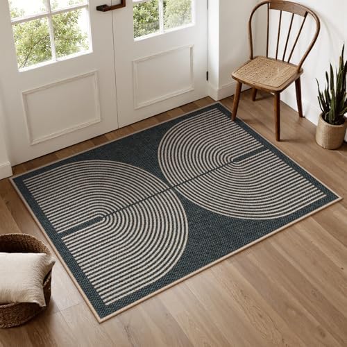 Lahome Rainbow Easy Jute Rugs for Entryway, 32"x48" Black Door Mat Non Slip - Image 2