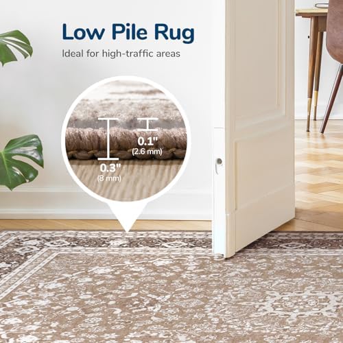 Lessymo 6x9 Bedroom Area Rug, Soft Machine Washable Rugs, Brown White - Image 7