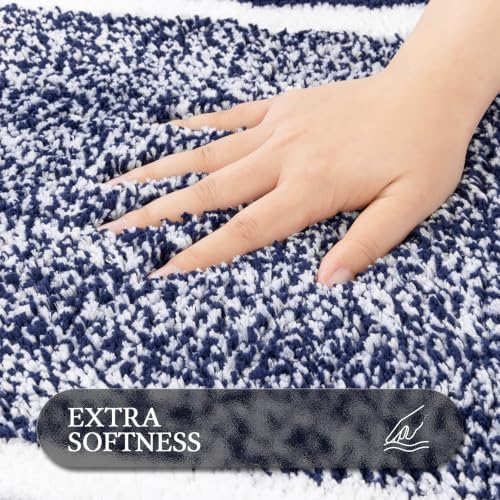 Pauwer Bathroom Rugs 3 Piece Set, Non Slip Washable Bath Mat, Navy - Image 3