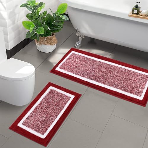 Pauwer Bathroom Rugs Sets 2 Piece, Non Slip Washable Bath Mat, Red - Image 7