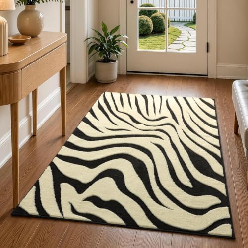 YIHOUSE Zebra Entryway Rugs 3×5: Modern Washable Non-Slip Small Area Rug by YIHOUSE