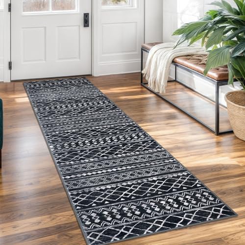 KUTA Boho Washable Runner Rug 2x7 Black Moroccan by KUTA