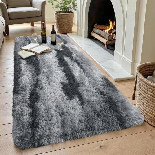 Noahas 2x8 Grey Fluffy Soft Runner Rug Non-Slip for Bedroom Dorm Hallway - Image 4