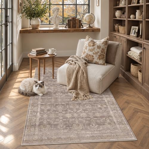 Bedroom Washable 4x6 Area Rug Non-Slip Retro Throw Carpet Taupe Wheat - Image 4