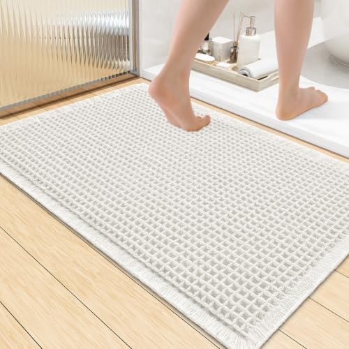 Smiry Waffle Bath Mat 36X24, Extra Soft Absorbent Bathroom Rugs, Off-White by Smiry
