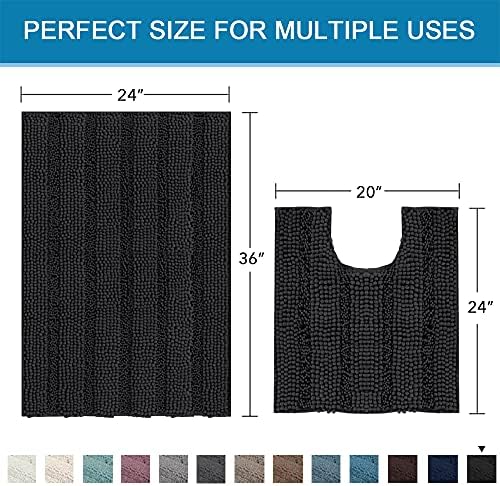 H.VERSAILTEX Bathroom Rugs Bath Rug Set 2 Piece Bathroom Contour Rug Toilet Mat Sets Non Slip Contour Bath Rug Ultra Thick Water Absorbent Striped Bath Mats Washable(36" x 24" Plus 20" x 24" U, Black) - Image 5