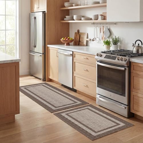 Artoid Mode Brown Rectangle Plaid Kitchen Mats Set of 2-17x29 + 17x47 - Image 4