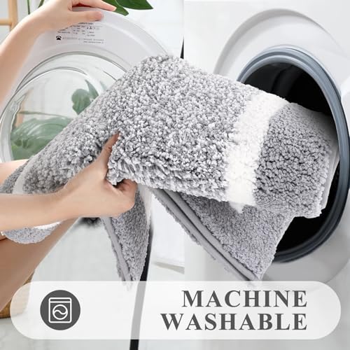 Pauwer 3 Piece Bathroom Rug Set, Non Slip Washable Bath Mat, Light Grey - Image 6