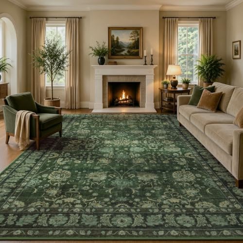 9x12 Area Rug for Living Room, Large Green Rugs Washable Non-Slip by Carpelux