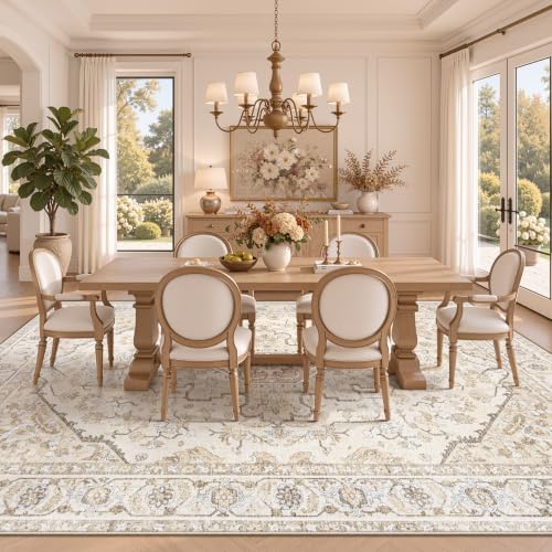 Area Rugs 8x10 Vintage Rug: Large Washable Living Room Rug Retro Medallion Distressed Soft Low Pile Non-Slip Indoor Floor Carpet for Bedroom Kitchen Nursery Dining Office (BeigeBrown, 8'x10') - Image 7