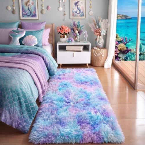 Rainbow Runner Rugs for Girls Bedroom Hallway, Adorable Purple Rug 2x6 Ft by PAGISOFE