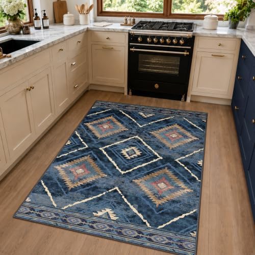 BESTSWEETIE 3'x5' Washable Area Rug for Living Room Bedroom Darkblue - Image 3