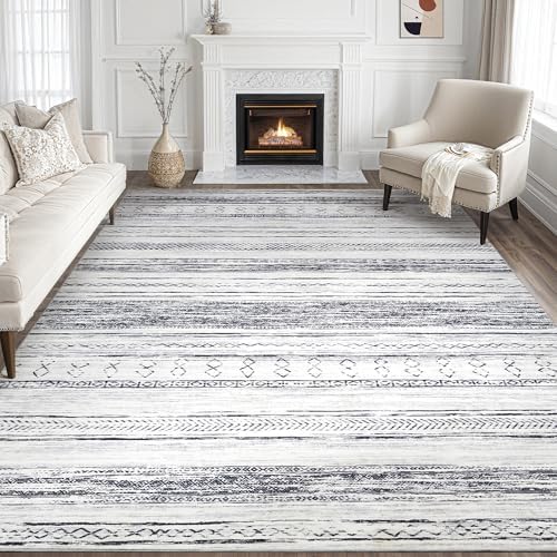 Tortania Area Rug Living Room Rugs - 9x12 Washable Large Soft Neutral Boho Moroccan Bohemian Farmhouse Rug Indoor Floor Carpet for Bedroom Under Dining Table Home Office Decor - Grey by Tortania