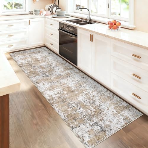 XLUEZ 2x7 Runner Rug for Hallway, Washable Modern Abstract Runner Rugs Neutral Soft Non Slip Kids Rug Stain Resistant Indoor Runners for Hallways Entryway Bedroom Kitchen Laundry Room(Beige, 2'x7') - Image 3