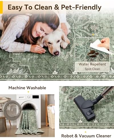 RELEANY Washable Area Rug, Large 9'x12', Green/Dark Green/Gray - Image 6