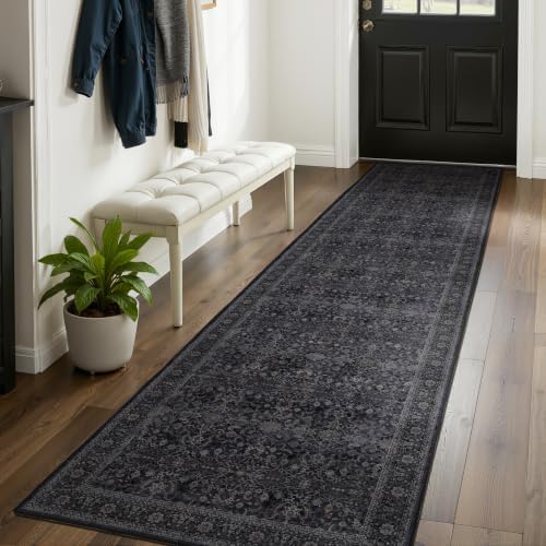 Dark 2'6''x8' Kitchen Runner Rug, Vintage Farmhouse Carpet Runners for Hallway 8ft Non Slip Washable, Low Pile Thin Entryway Runner Rug Indoor Foyer Mudroom Bathroom Bedroom, Midnight - Image 4