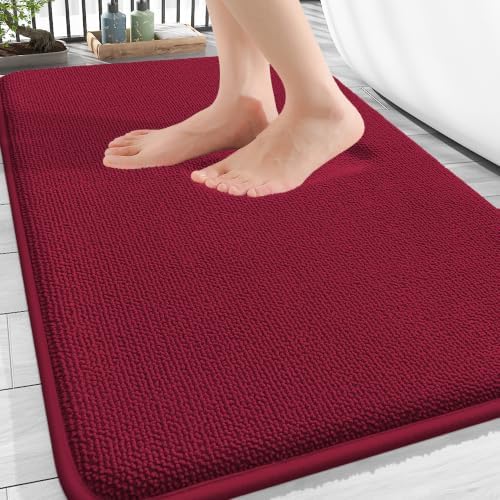 OLANLY Thick Memory Foam Bathroom Rugs 30x20, Absorbent Bath Mat, Burgundy by OLANLY