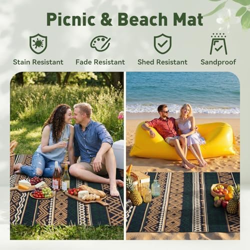 MontVoo Outdoor Rug Carpet Waterproof-Patio Rug Mat 8x10 Reversible RV Outdoor Camping Rugs Picnic Beach Mats Plastic Straw Outside Rugs for Balcony Porch Pool Deck Boho Patio Decor - Image 5