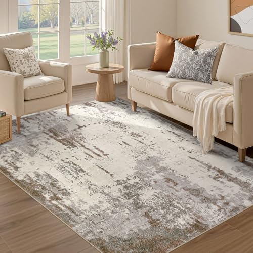 UERMEI 4x6 Area Rug Living Room Rugs - Washable Neutral Modern Abstract Soft Thin Rug Indoor Floor No Slip Rug Carpet for Bedroom Under Dining Table Home Office Decor - Brown/Grey/Beige - Image 5