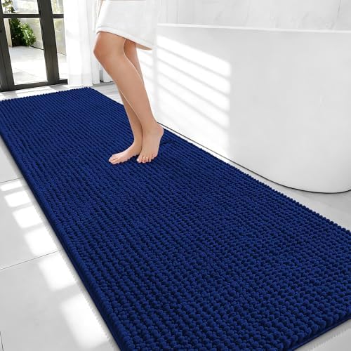 OLANLY Thick Chenille Bathroom Runner Rugs 70x24, Absorbent Bath Mat, Navy by OLANLY