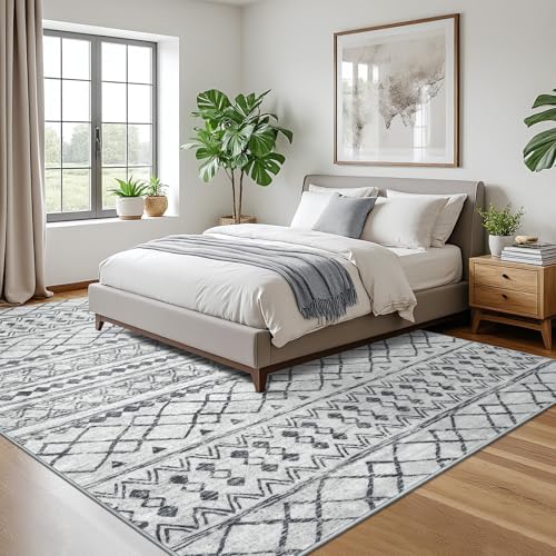 KUTA Washable Rugs 9x12 Grey Moroccan Boho Large Area Rug - Image 3
