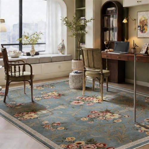 Helthep 5 * 7ft Blue Floral Vintage Washable Area Rug for Living Room - Image 5