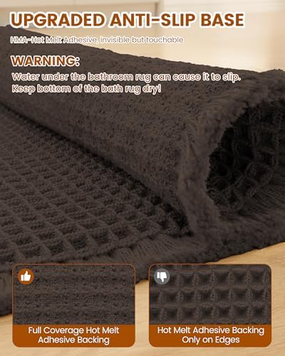 Smiry Waffle Bath Mat 47X24, Extra Soft Absorbent Bathroom Rugs, Chocolate - Image 5