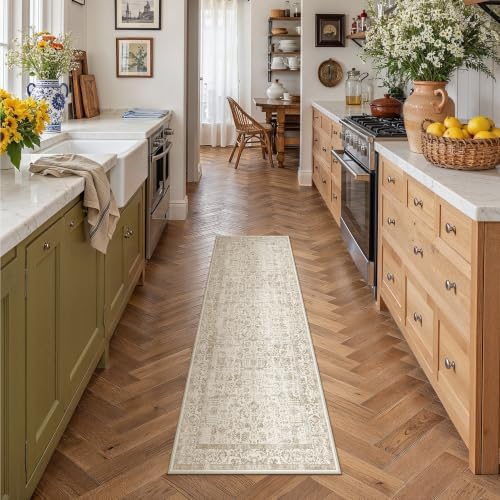 PureCozy Light Brown Runner Rug 2x6 Vintage Floral by PureCozy