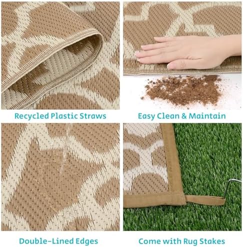 HEBE Waterproof Outdoor Rug 8'x10', Geometric Reversible Plastic Patio Rug - Image 4